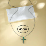 Collier Croix Zircon Bleu