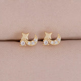 Boucles d'Oreilles Lune et Étoile Zircon