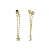 Boucles d'Oreilles Pendantes Lune Zirconiums (Doré)