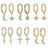Boucle d'oreille Lune créole dorée zircons