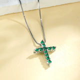 Collier Croix Zircon Bleu