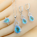 Ensemble collier goutte d'eau bleue argent