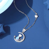 Collier Chat et Croissant de Lune Argent