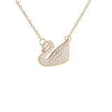 Collier Cygne Zircon Bleu et Rose Or