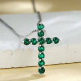Collier Croix Zircon Bleu