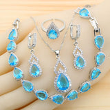 Ensemble collier goutte d'eau bleue argent