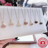 Collier Cygne Zircon Bleu et Rose Or