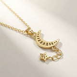 Collier Lune et Étoile Zircons Doré