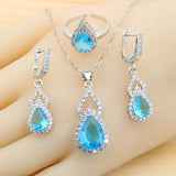 Ensemble collier goutte d'eau bleue argent