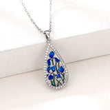 Collier Pendentif Goutte Émail Bleu