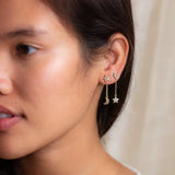 Boucles d'Oreilles Pendantes Lune Zirconiums (Doré)