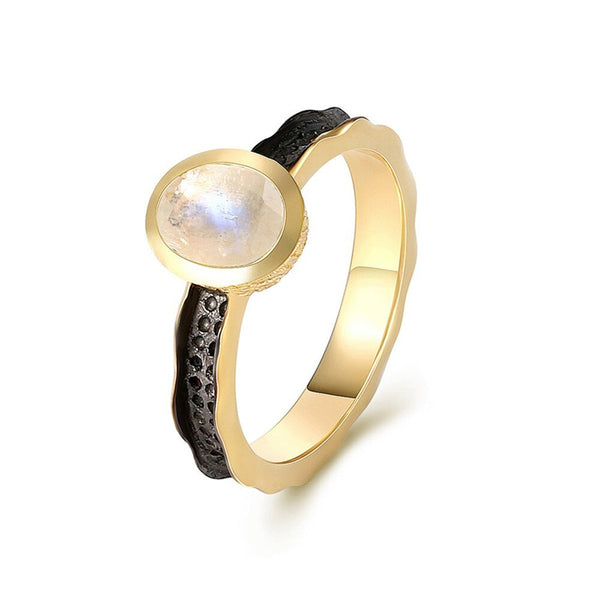Adramata Bague Femme Argent 925 Pierre de Lune Bague Femme Ouverte