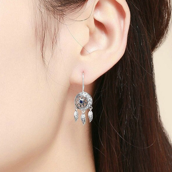 Boucle d'Oreille Lune <br> Attrape Rêves (Argent)