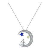 collier lune chat avec son étoile bleue