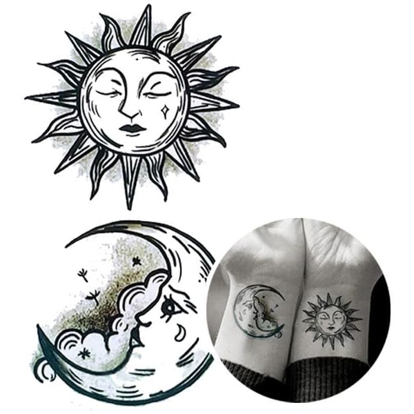 Tatouage lune et soleil éphémère 